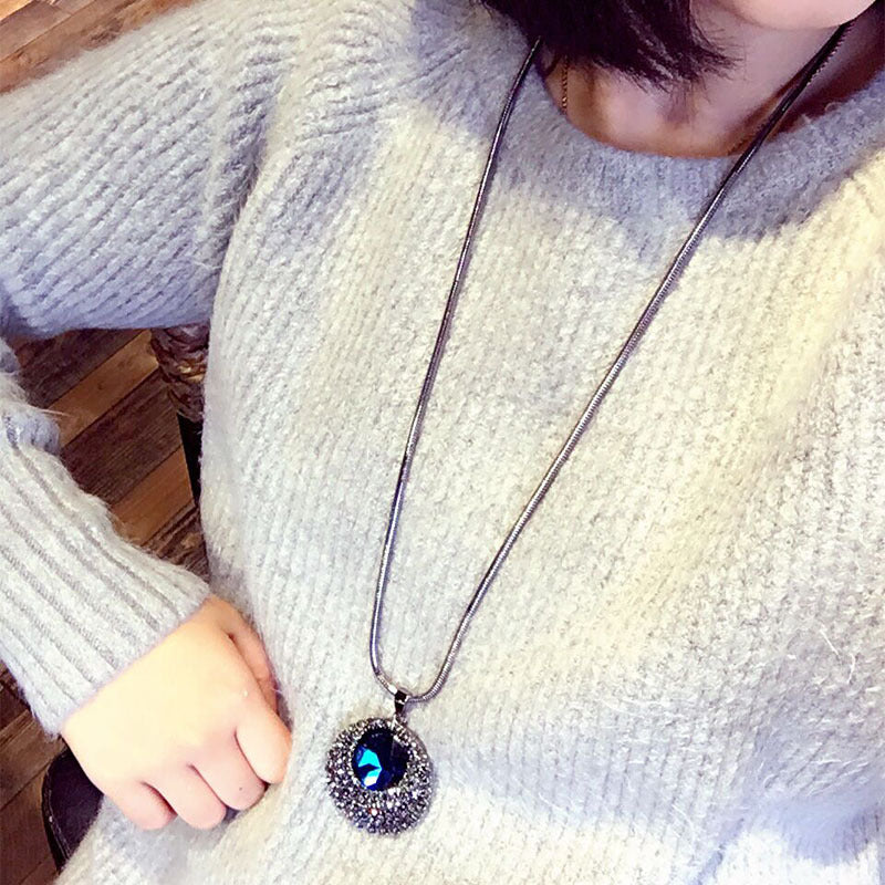 Blue Crystal Long Necklace