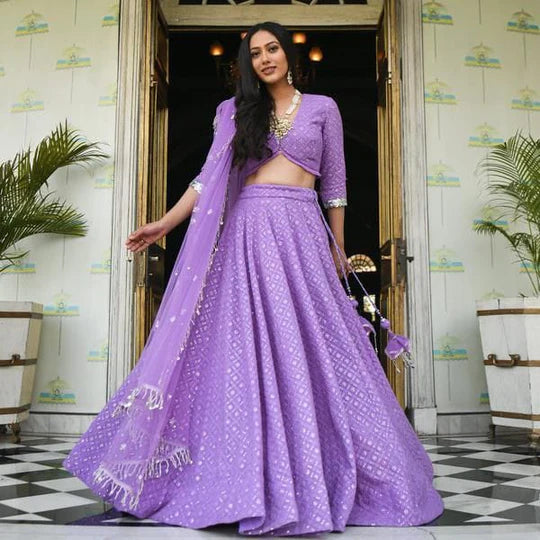 Purple Mirror Work Designer Lehenga choli