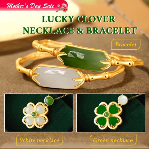 Vietnam Sand Gold Hetian Jade Four-Leaf Clover Necklace And Bracelet