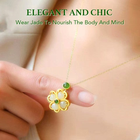 Vietnam Sand Gold Hetian Jade Four-Leaf Clover Necklace And Bracelet